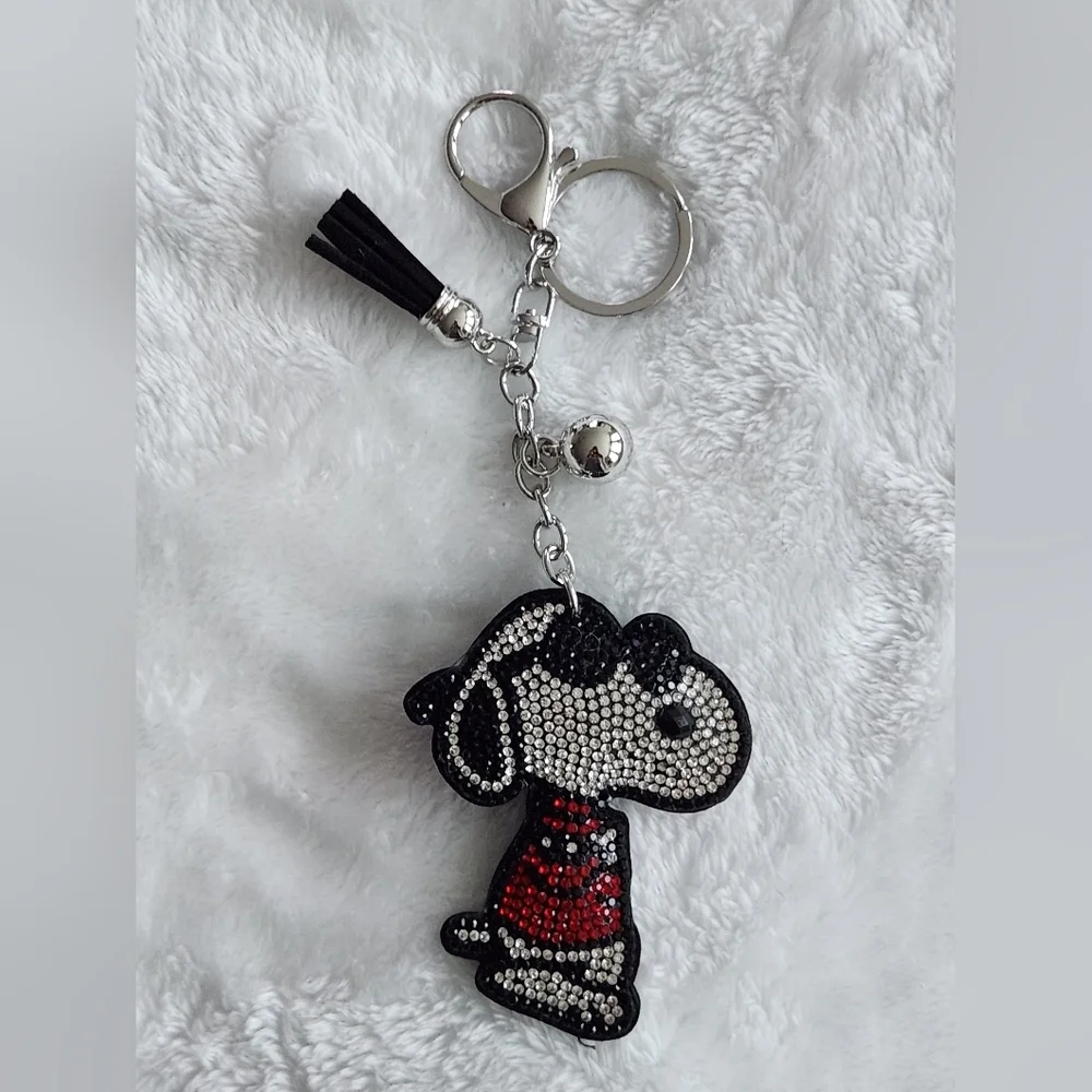 Snoopy With Sunglasses And Red Coat Keychain Rhinestone Bag Charm